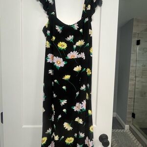 Loft Floral Black Dress with Yellow and Pink Flowers